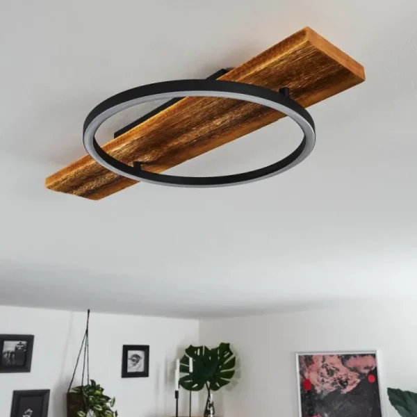 hofstein Plafonnier Pompu LED Bois foncé, Noir, 1 lumière* Lampes Modernes