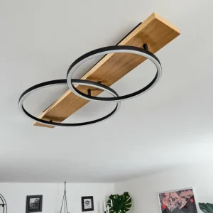hofstein Plafonnier Pompu LED Bois clair, Noir, 2 lumières* Lampes Modernes