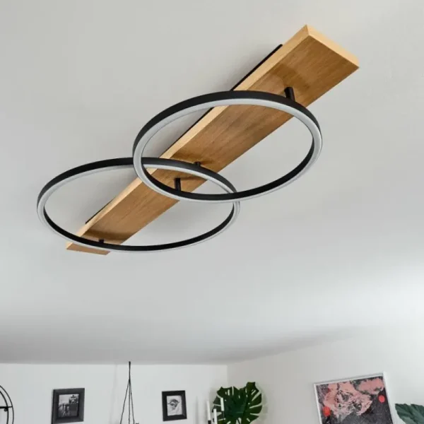 hofstein Plafonnier Pompu LED Bois clair, Noir, 2 lumières* Lampes Modernes