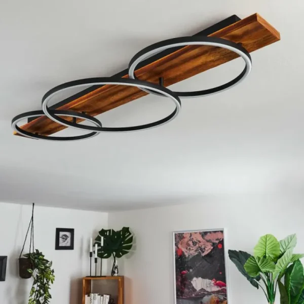 hofstein Plafonnier Pompu LED Bois foncé, Noir, 3 lumières* Lampes Modernes