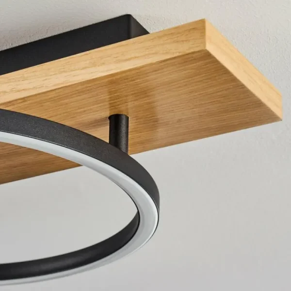 hofstein Plafonnier Pompu LED Bois clair, Noir, 2 lumières* Lampes Modernes