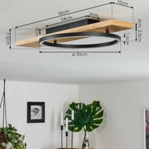 hofstein Plafonnier Pompu LED Bois clair, Noir, 1 lumière* Lampes Modernes