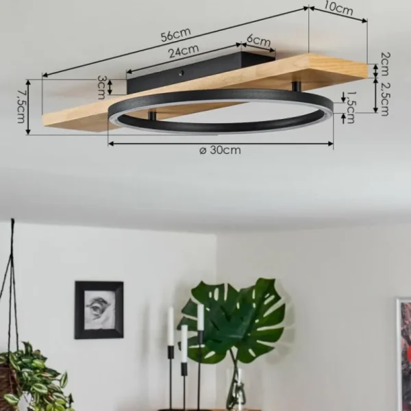 hofstein Plafonnier Pompu LED Bois clair, Noir, 1 lumière* Lampes Modernes