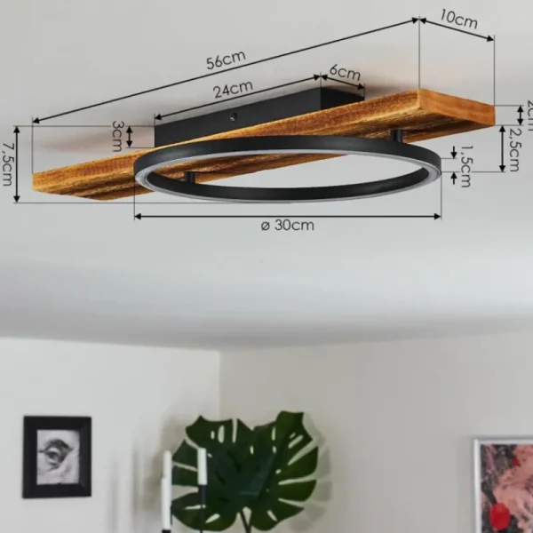 hofstein Plafonnier Pompu LED Bois foncé, Noir, 1 lumière* Lampes Modernes