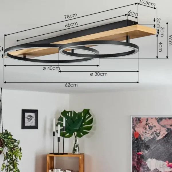 hofstein Plafonnier Pompu LED Bois clair, Noir, 2 lumières* Lampes Modernes