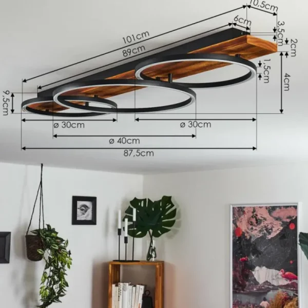 hofstein Plafonnier Pompu LED Bois foncé, Noir, 3 lumières* Lampes Modernes