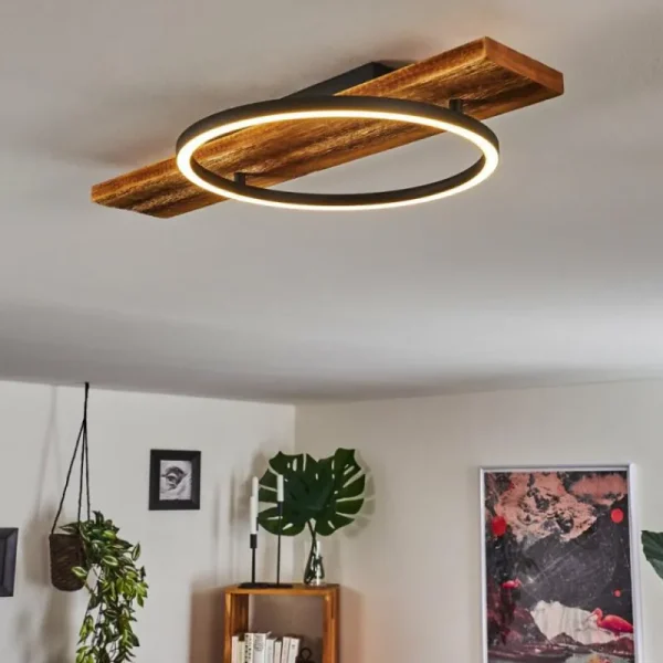 hofstein Plafonnier Pompu LED Bois foncé, Noir, 1 lumière* Lampes Modernes