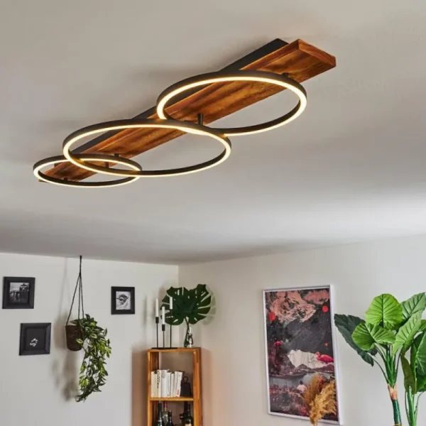 hofstein Plafonnier Pompu LED Bois foncé, Noir, 3 lumières* Lampes Modernes