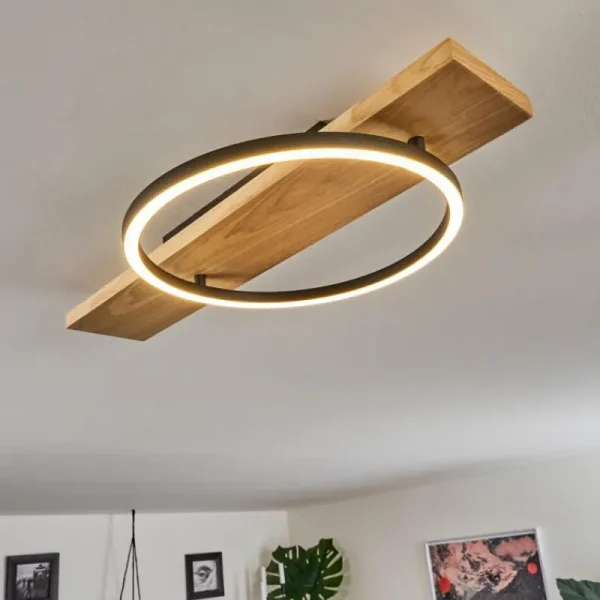 hofstein Plafonnier Pompu LED Bois clair, Noir, 1 lumière* Lampes Modernes