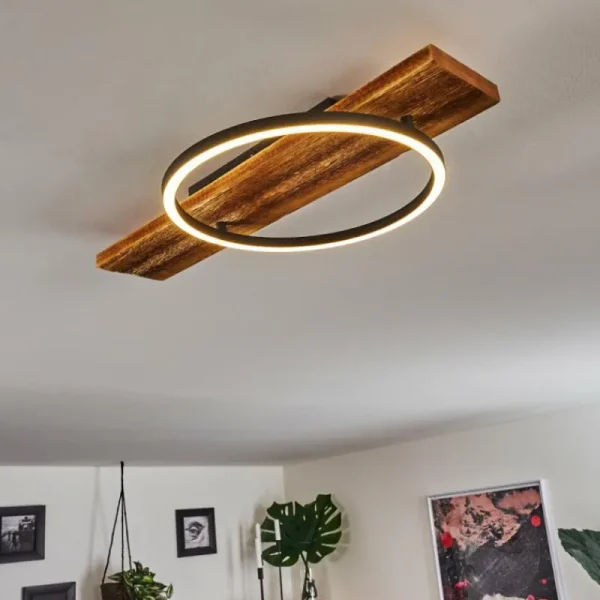 hofstein Plafonnier Pompu LED Bois foncé, Noir, 1 lumière* Lampes Modernes