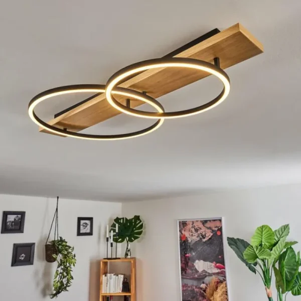 hofstein Plafonnier Pompu LED Bois clair, Noir, 2 lumières* Lampes Modernes