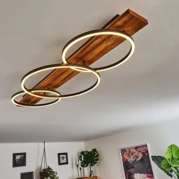 hofstein Plafonnier Pompu LED Bois foncé, Noir, 3 lumières* Lampes Modernes