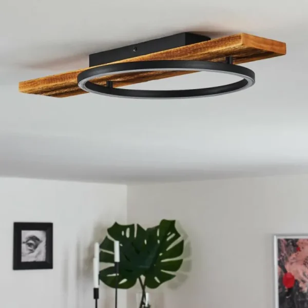 hofstein Plafonnier Pompu LED Bois foncé, Noir, 1 lumière* Lampes Modernes