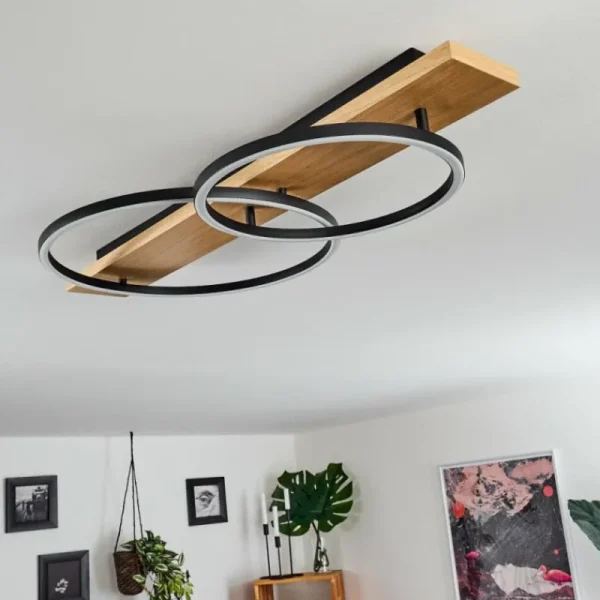 hofstein Plafonnier Pompu LED Bois clair, Noir, 2 lumières* Lampes Modernes