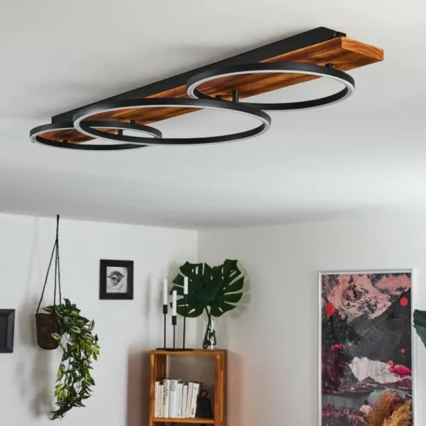 hofstein Plafonnier Pompu LED Bois foncé, Noir, 3 lumières* Lampes Modernes