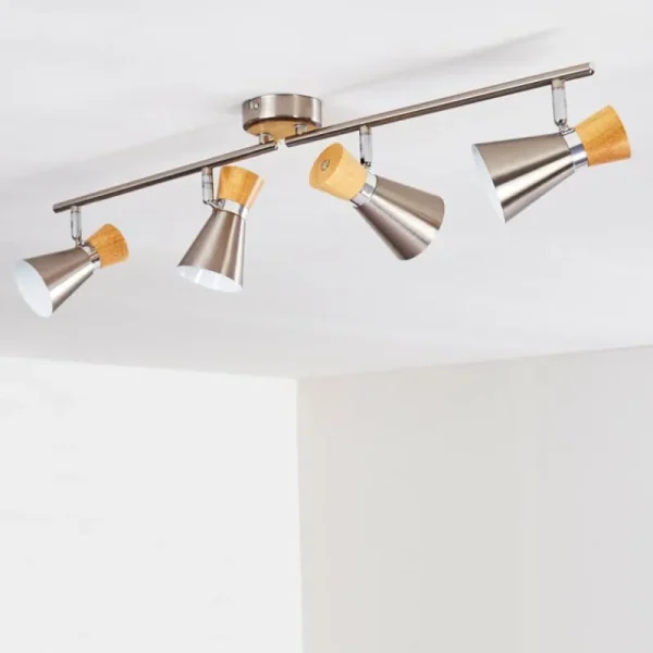 hofstein Plafonnier Pulau Bois clair, Nickel mat, 4 lumières* Lampes Modernes