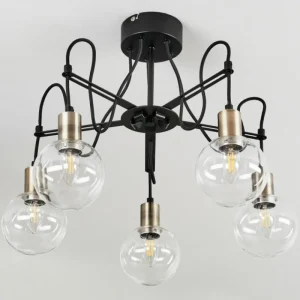 hofstein Plafonnier Quento Laiton, Noir, 5 lumières* Lampes En Verre