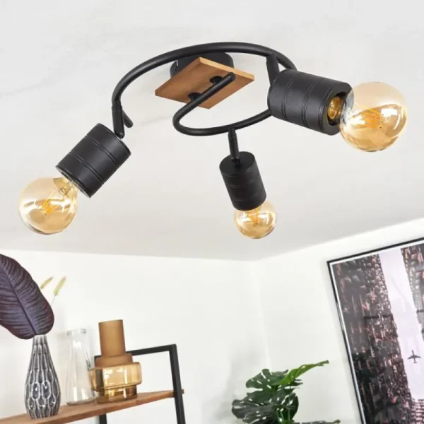 hofstein Plafonnier Raccuia Bois foncé, Noir, 3 lumières* Lampes Modernes
