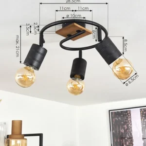 hofstein Plafonnier Raccuia Bois foncé, Noir, 3 lumières* Lampes Modernes
