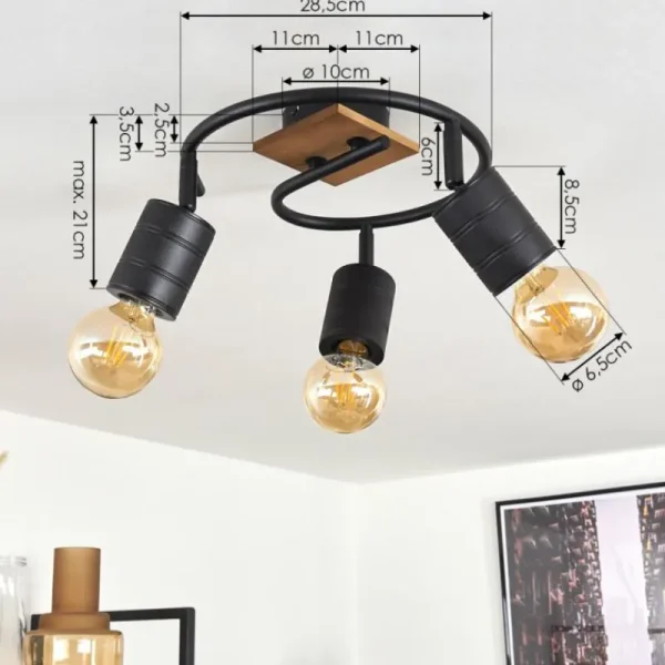 hofstein Plafonnier Raccuia Bois foncé, Noir, 3 lumières* Lampes Modernes