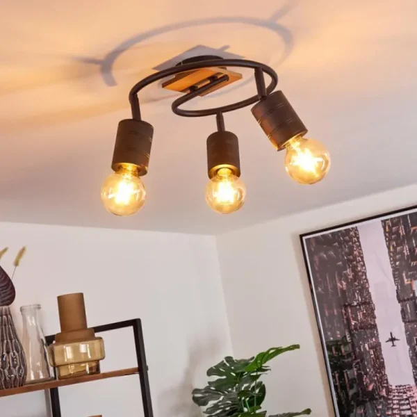 hofstein Plafonnier Raccuia Bois foncé, Noir, 3 lumières* Lampes Modernes
