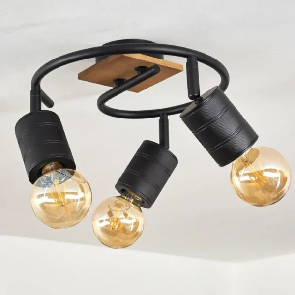 hofstein Plafonnier Raccuia Bois foncé, Noir, 3 lumières* Lampes Modernes