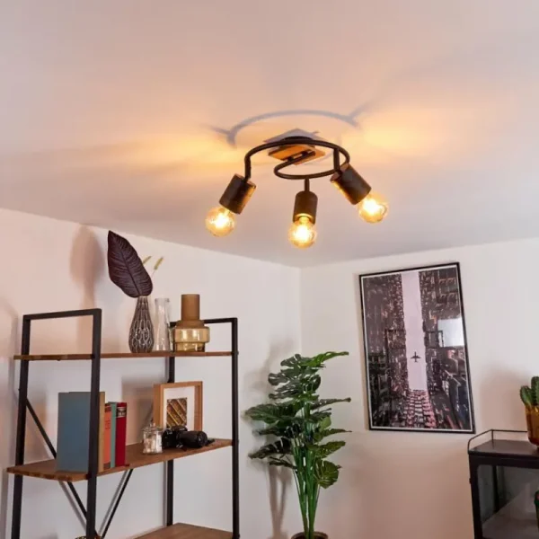hofstein Plafonnier Raccuia Bois foncé, Noir, 3 lumières* Lampes Modernes