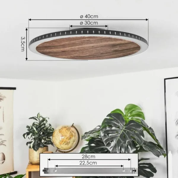 hofstein Plafonnier Rocha LED Brun, Couleur bois, Noir, 1 lumière* Lampes Modernes
