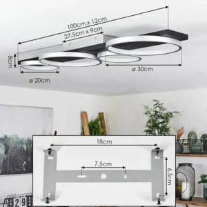 hofstein Plafonnier Rodekro LED Noir, Argenté, 1 lumière* Lampes Modernes