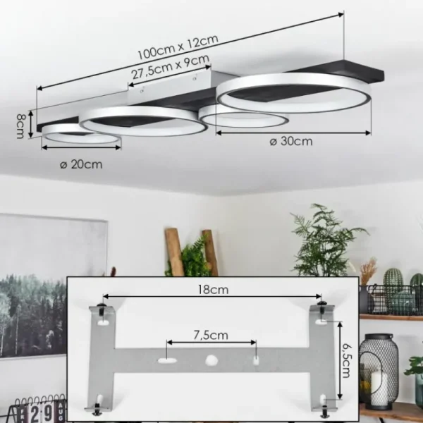 hofstein Plafonnier Rodekro LED Noir, Argenté, 1 lumière* Lampes Modernes