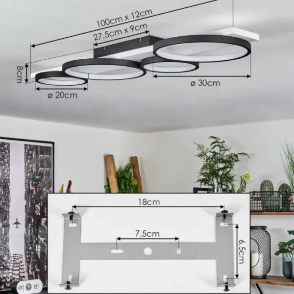 hofstein Plafonnier Rodekro LED Noir, Blanc, 1 lumière* Lampes Modernes
