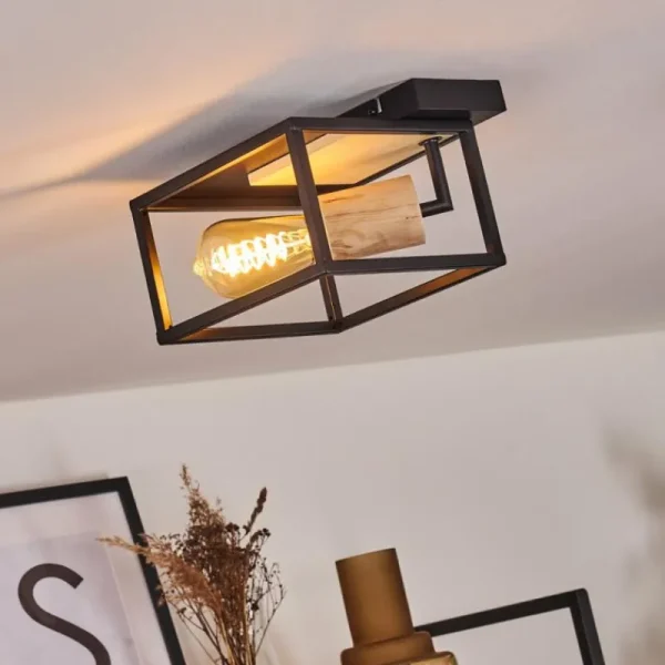 hofstein Plafonnier Salla Bois clair, Noir, 1 lumière* Lampes Modernes