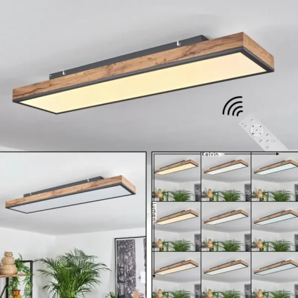 hofstein Plafonnier Salmi LED Brun, Couleur bois, Noir, 1 lumière, Télécommandes* Lampes Modernes