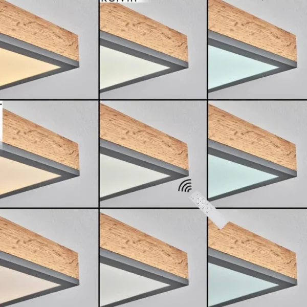 hofstein Plafonnier Salmi LED Brun, Couleur bois, Noir, 1 lumière, Télécommandes* Lampes Modernes