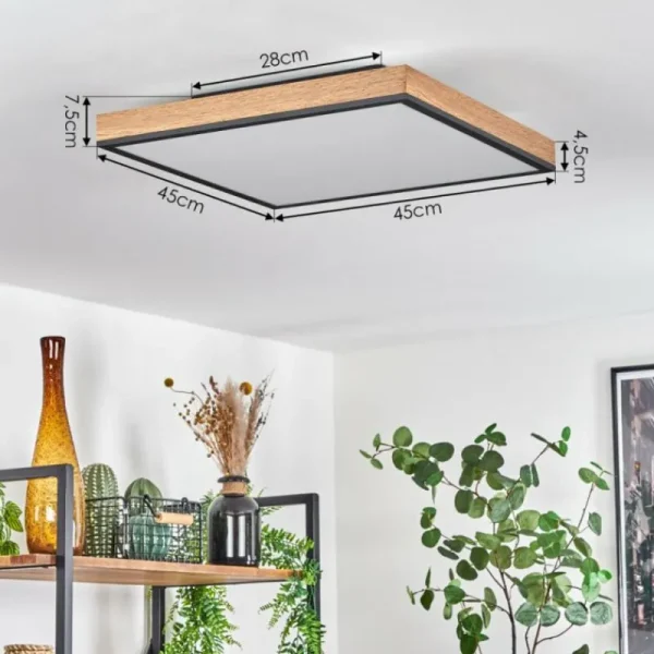 hofstein Plafonnier Salmi LED Brun, Couleur bois, Noir, 1 lumière, Télécommandes* Lampes Modernes