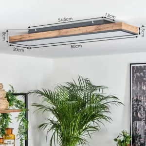hofstein Plafonnier Salmi LED Brun, Couleur bois, Noir, 1 lumière, Télécommandes* Lampes Modernes