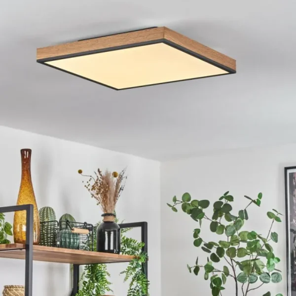 hofstein Plafonnier Salmi LED Brun, Couleur bois, Noir, 1 lumière, Télécommandes* Lampes Modernes