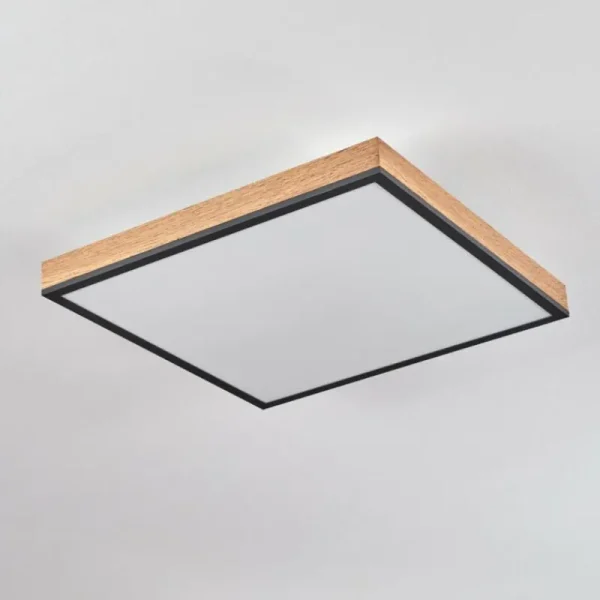 hofstein Plafonnier Salmi LED Brun, Couleur bois, Noir, 1 lumière, Télécommandes* Lampes Modernes