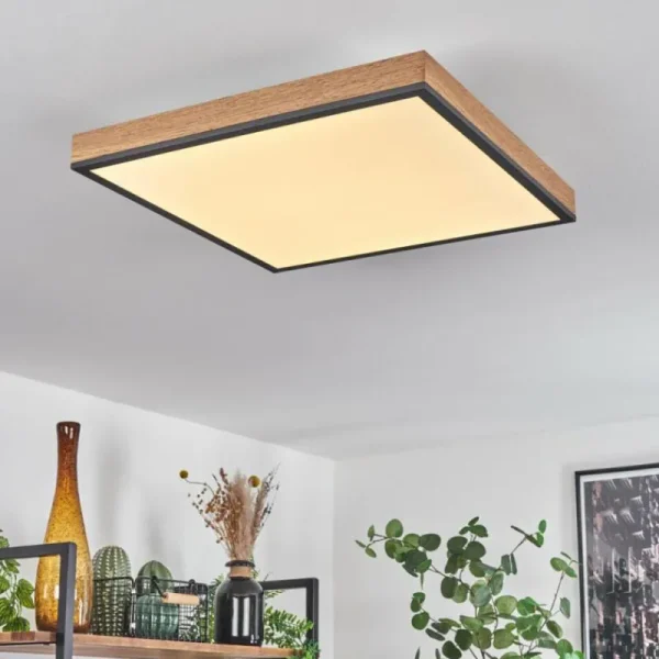 hofstein Plafonnier Salmi LED Brun, Couleur bois, Noir, 1 lumière, Télécommandes* Lampes Modernes