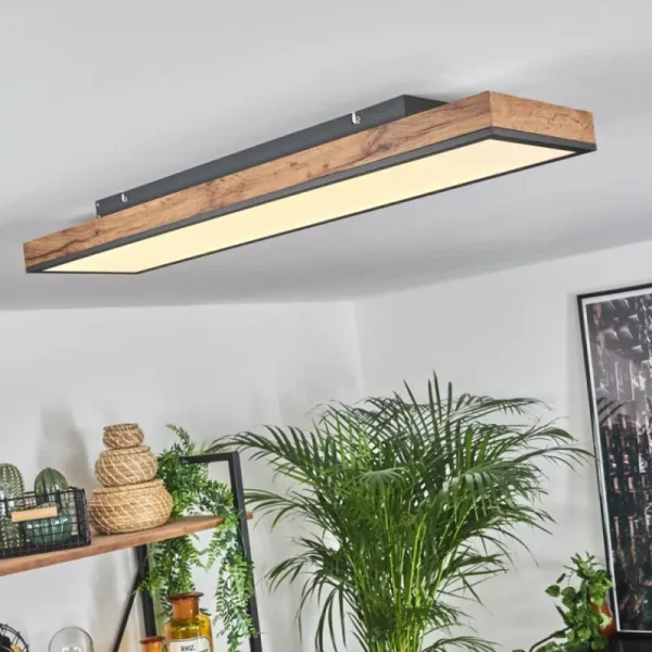 hofstein Plafonnier Salmi LED Brun, Couleur bois, Noir, 1 lumière, Télécommandes* Lampes Modernes
