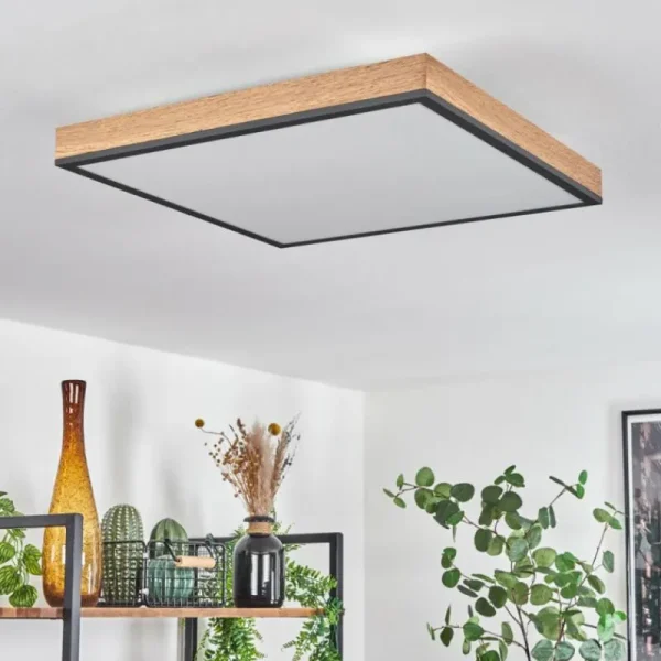 hofstein Plafonnier Salmi LED Brun, Couleur bois, Noir, 1 lumière, Télécommandes* Lampes Modernes