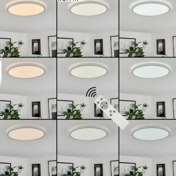 hofstein Plafonnier Sasinhosa LED Blanc, 1 lumière, Télécommandes* Lampes Modernes