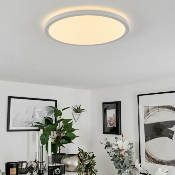 hofstein Plafonnier Sasinhosa LED Blanc, 1 lumière, Télécommandes* Lampes Modernes