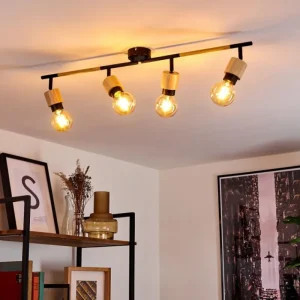hofstein Plafonnier Sezze Bois clair, Noir, 4 lumières* Lampes Modernes