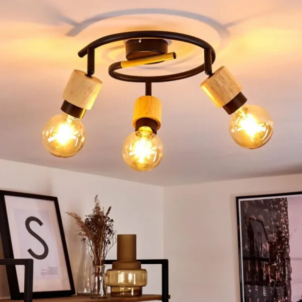 hofstein Plafonnier Sezze Bois clair, Noir, 3 lumières* Lampes Modernes