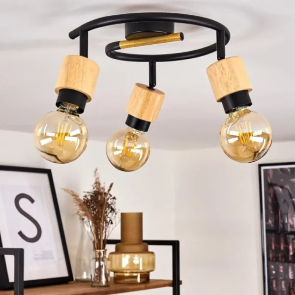 hofstein Plafonnier Sezze Bois clair, Noir, 3 lumières* Lampes Modernes