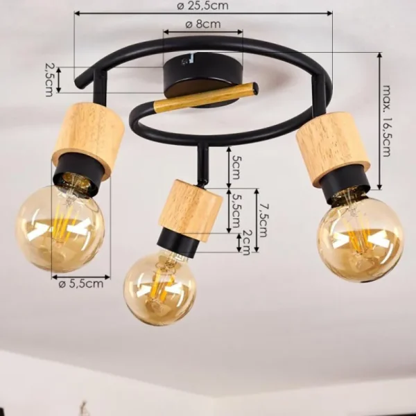 hofstein Plafonnier Sezze Bois clair, Noir, 3 lumières* Lampes Modernes