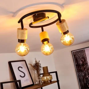 hofstein Plafonnier Sezze Bois clair, Noir, 3 lumières* Lampes Modernes