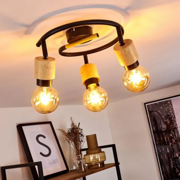 hofstein Plafonnier Sezze Bois clair, Noir, 3 lumières* Lampes Modernes
