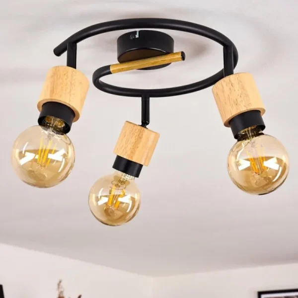 hofstein Plafonnier Sezze Bois clair, Noir, 3 lumières* Lampes Modernes